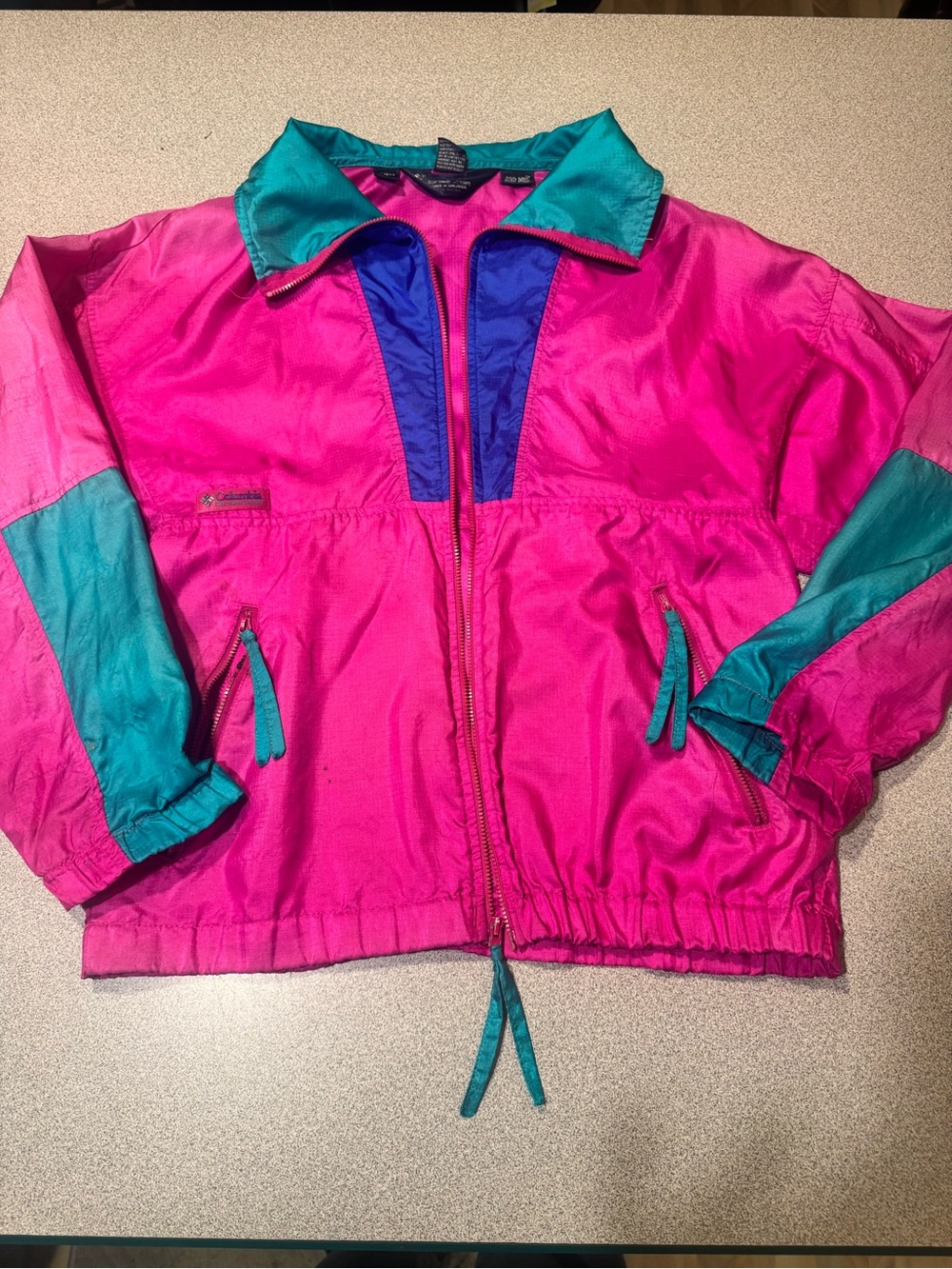 Columbia Bright Pink & Teal Retro Bomber Jacket